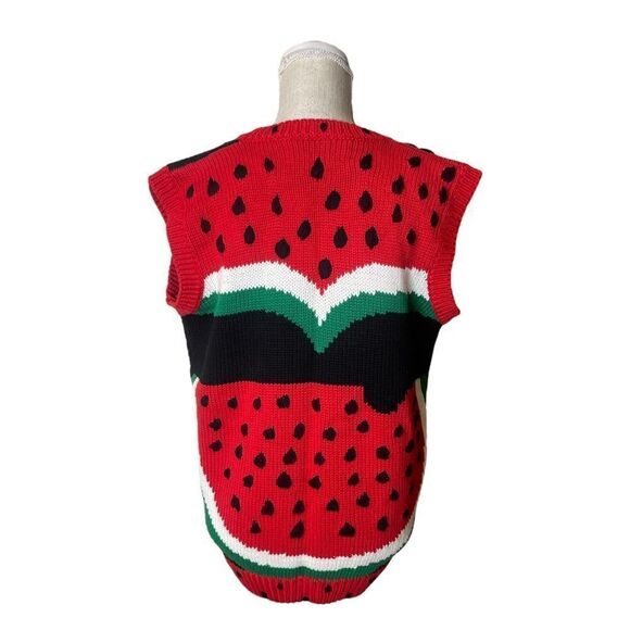 Vintage RARE Just Better Sweaters by Lisa Coufal Hand Knit Watermelon Vest Large - Picture 6 of 16
